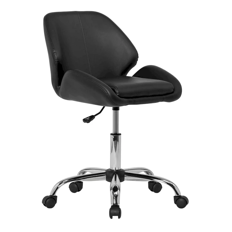 Faux Leather Adjustable Office Task Chair with 5-Star Chrome Base and 360° Swivel – Silver / Black, for 1 Person