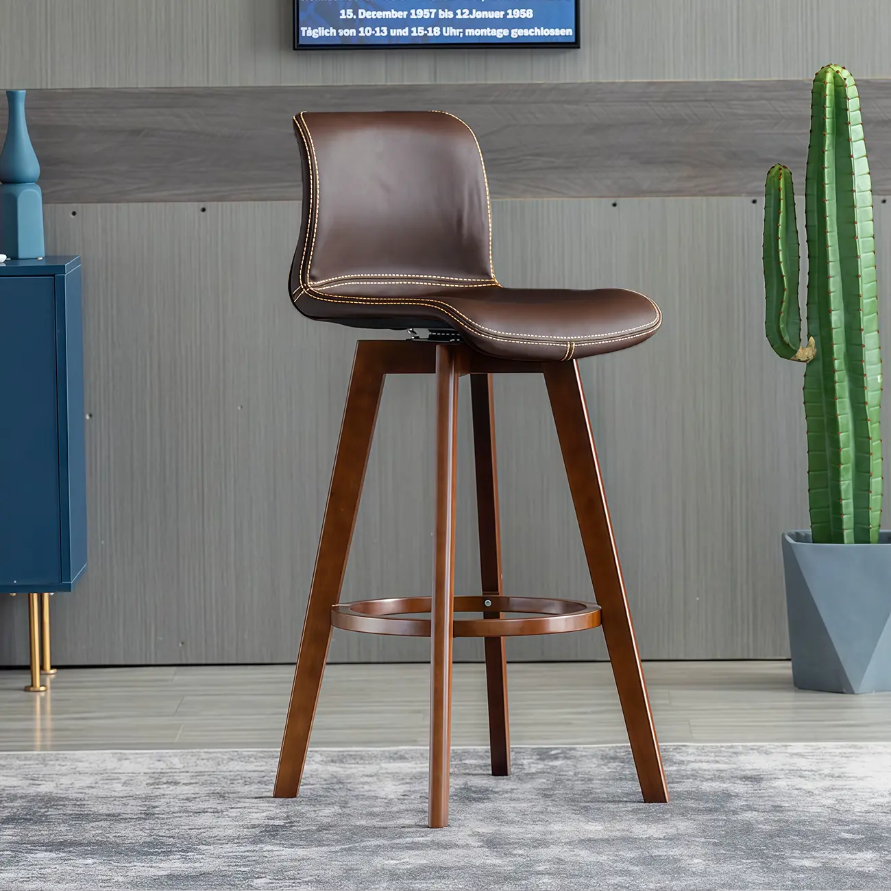 Saddle Leather Counter Height Low Back Swivel Bar Stools