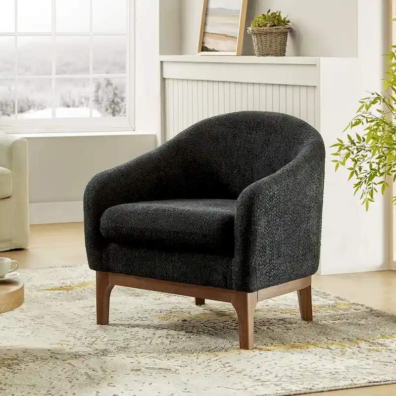 Augus Modern Boucle Accent Barrel Chair with Solid Wood Legs by HULALA HOME