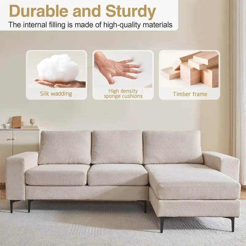 HOOOWOOO L-Shaped Upholstered Sofa Couch with Metal Legs