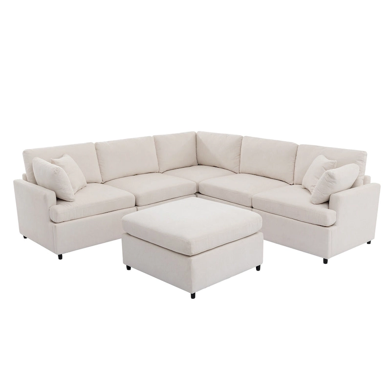 100.4 Spacious U-Shape 6 Seater Sectional Sofa with Removable Ottomans and Pillow, Flexible Configuration
