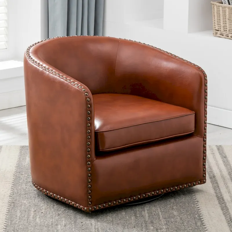 Truman Faux Leather Swivel Arm Chair with Nailhead Trim by Greyson Living