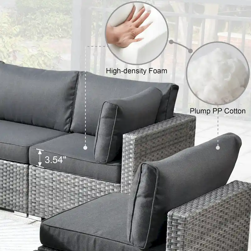 HOOOWOOO 10-piece Grey Rattan Patio Furniture Set with Fire Pit