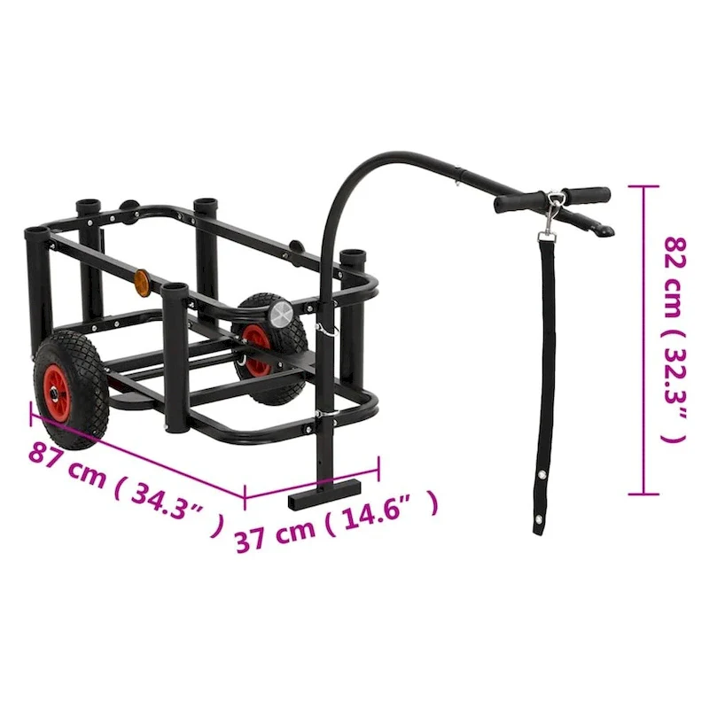 Fishing Trolley Black Steel - 34.3 x 14.6 x 32.3