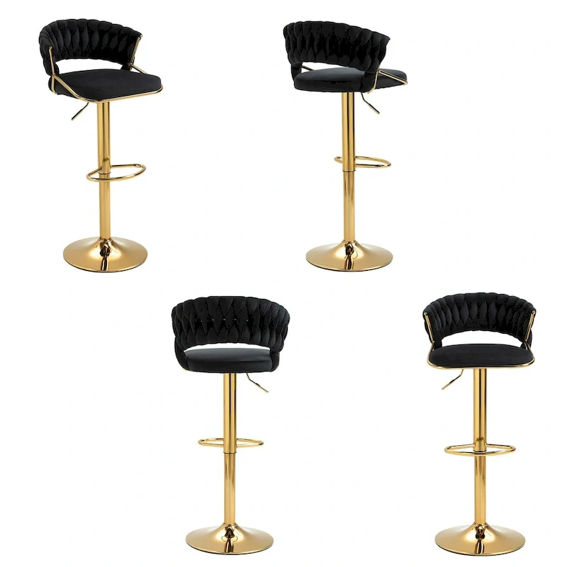 Set of 4 Bar Stool Adjustable Height with Swivel Seat