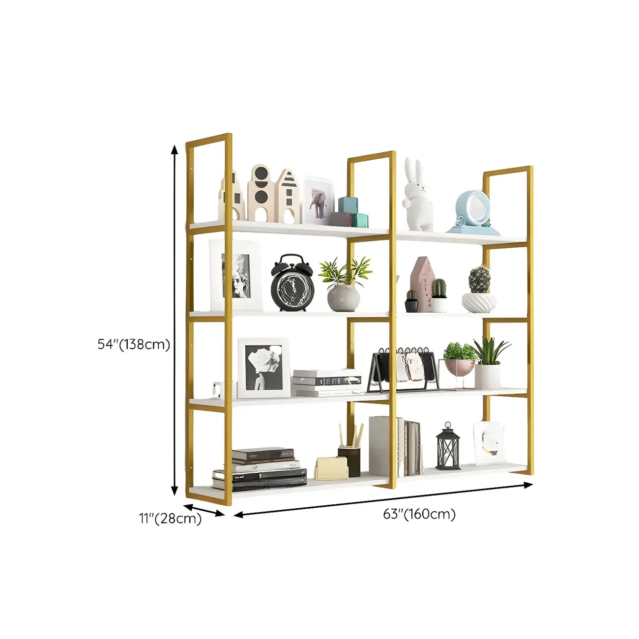 Modern Wall-Mounted Bookcase White Gold Display Shelf
