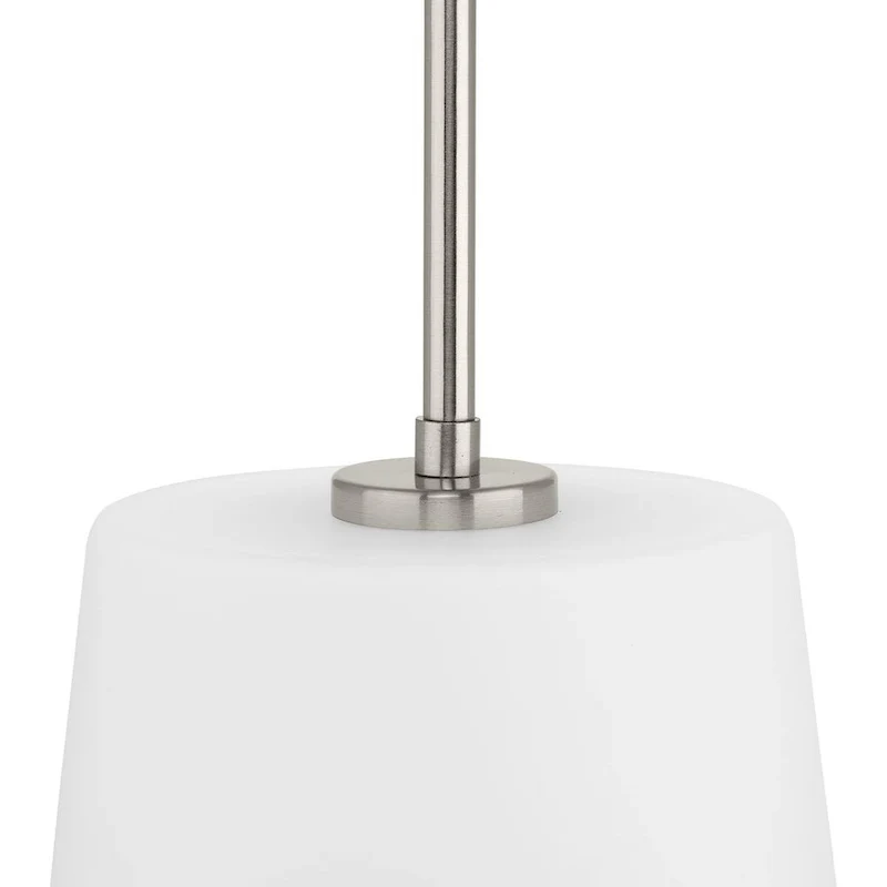 Clarion Collection One-Light Brushed Nickel Etched White Transitional Pendant - 9 in x 9 in x 11.37 in