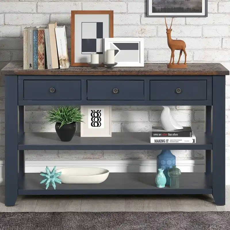 Console Table with 3 Drawers and 2 Open Shelves