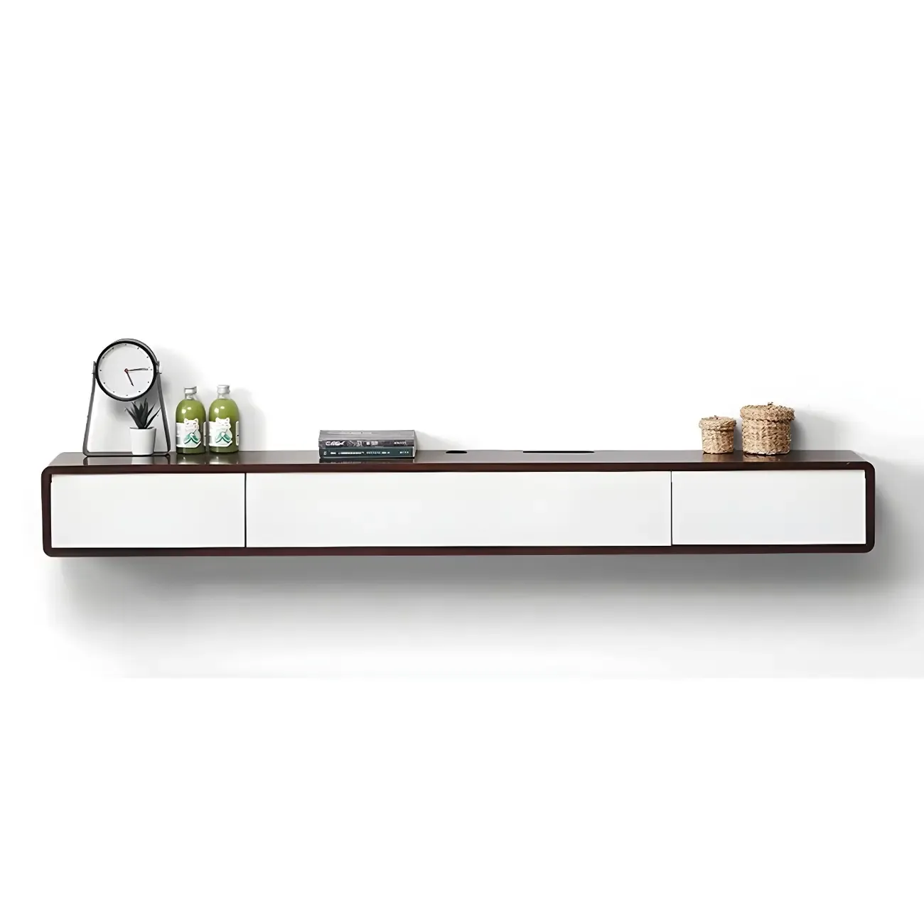 Rectangular Wall-Mounted Wood Drawers TV Stand White