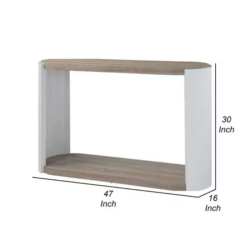 Royal Hampton Sofa Console Table, White High Gloss Wood, Brown, Oval 47 Inch