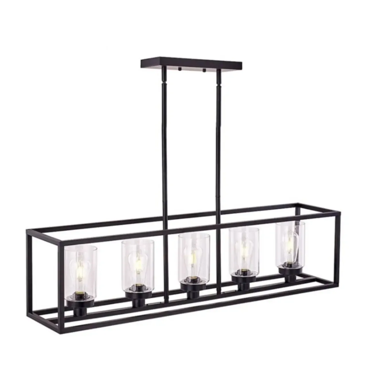 Industrial Black Metal Glass Cylinder Kitchen Island Pendant Light
