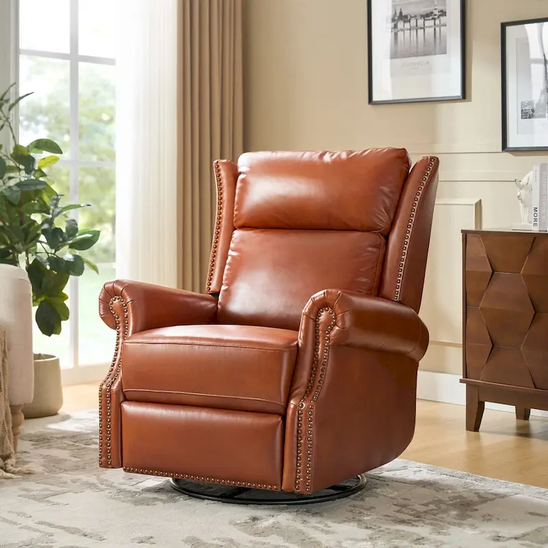 Viviana Traditional Genuine Leather Manual Swivel Glider Recliner by HULALA HOME