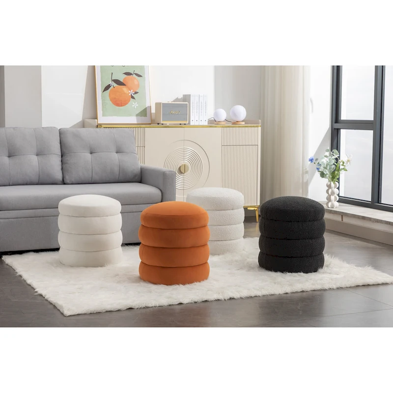 Soft Velvet Round Ottoman Footrest Stool