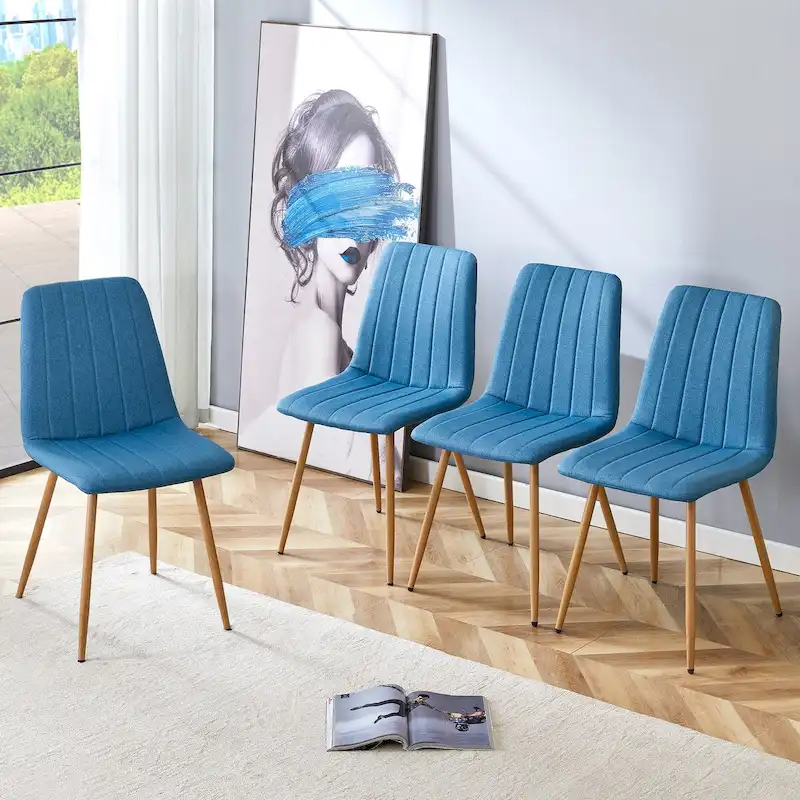 Linen Upholstered Metal Leg Side Chair (Set of 4)