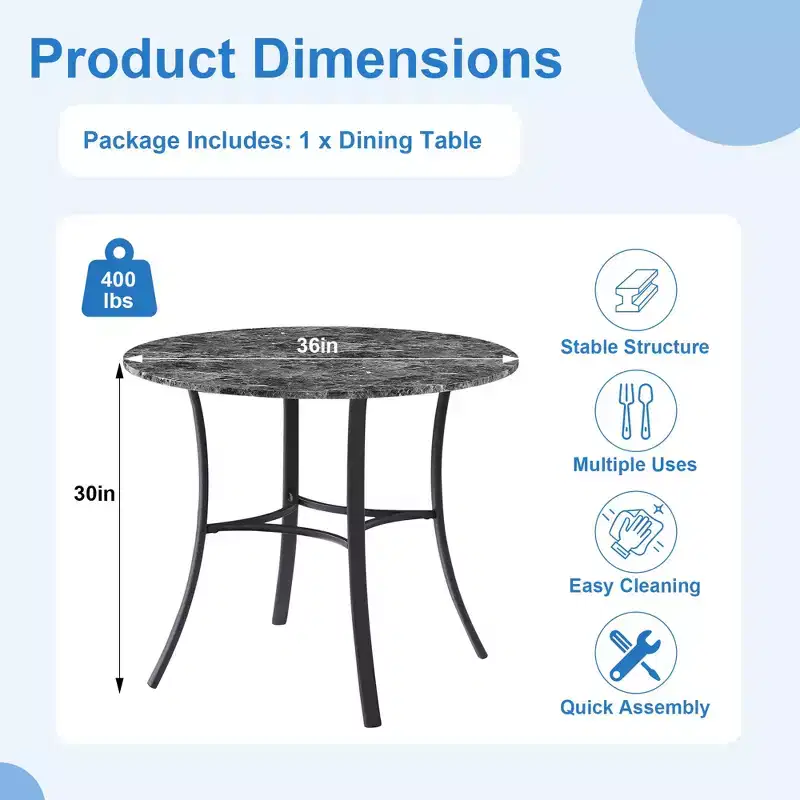 VECELO 36 Round Dining Table for 4, Faux Marble Bar Table Top with Metal Legs for Kitchen, Small Spaces