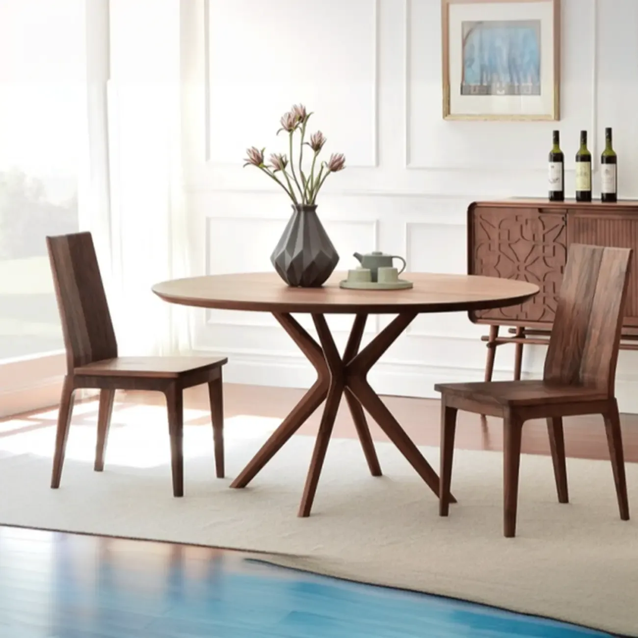 Modern Brown Solid Wood Round Dining Table