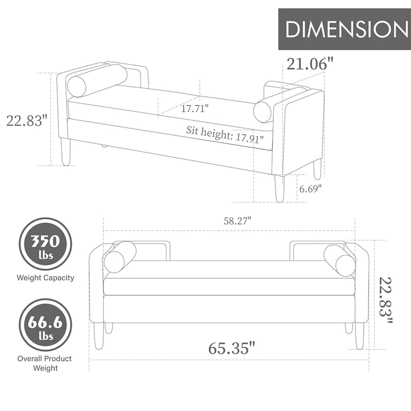 65.35  Corduroy Storage Bench with Armrests, Backrest and Two Pillows