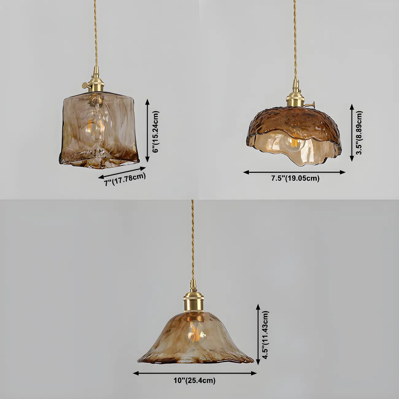 Adjustable Amber Glass Geometric Kitchen Pendant Lighting