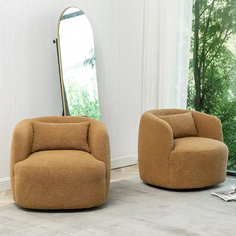 KINWELL 34 Wide Boucle Fabric Upholstered Swivel Armchair (Set of 2)