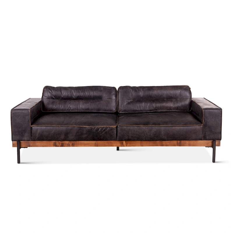 Chiavari Distressed Antique Ebony Leather Sofa