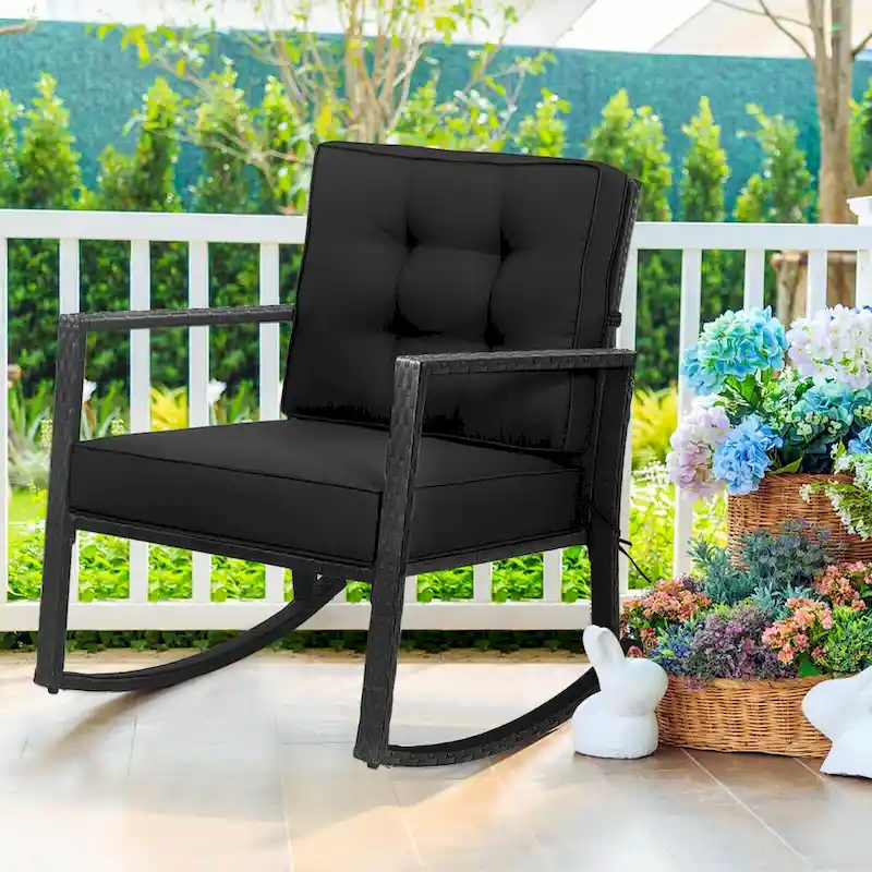 Gymax Outdoor Wicker Rocking Chair Patio Lawn Rattan Single Chair - See Details