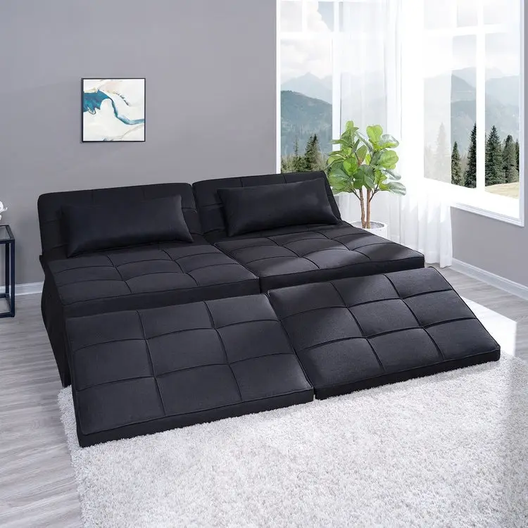 Sleeper Chair Bed, 4 In 1 Multi-Function Convertible Ottoman Bed, Breathable Linen Bed Chair, Convertible Sofa Bed