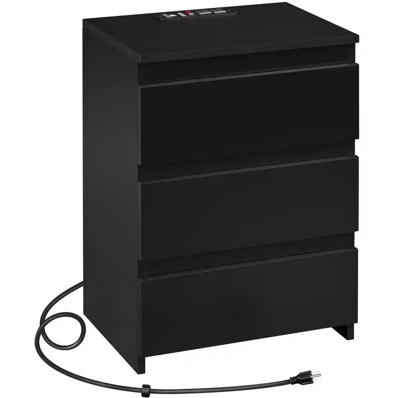 Simple 3-Drawer Vertical with 3 Drawers and Charging Station, Black