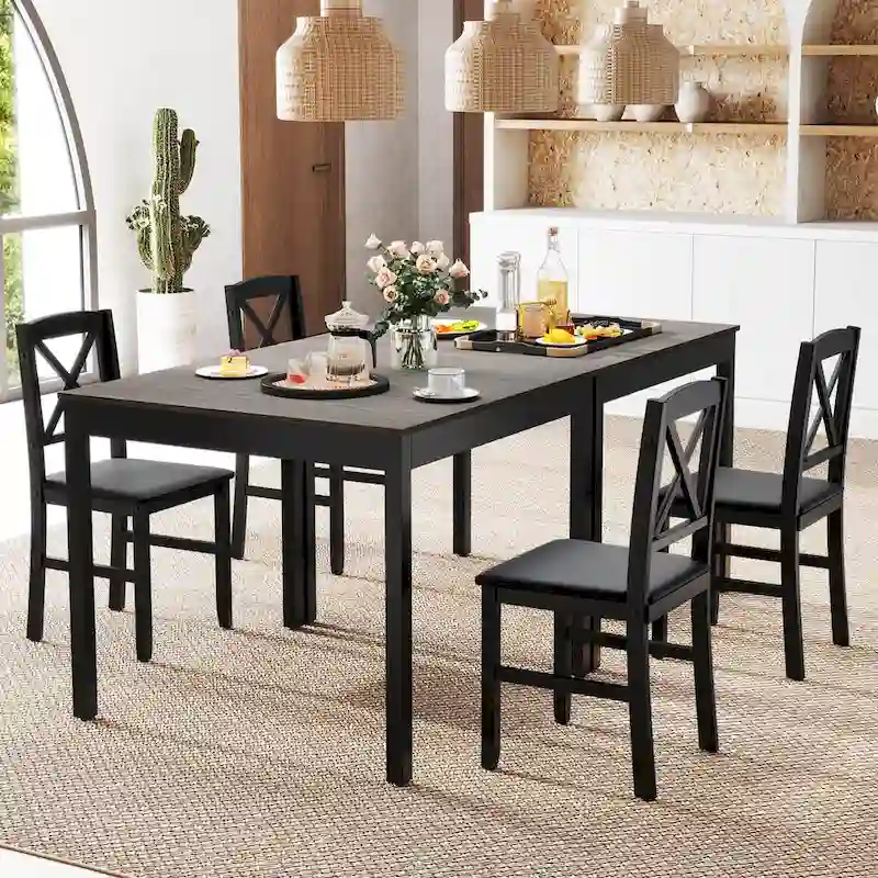 Costway 3 PCS Dining Table Set Wooden Square Kitchen Table with 2