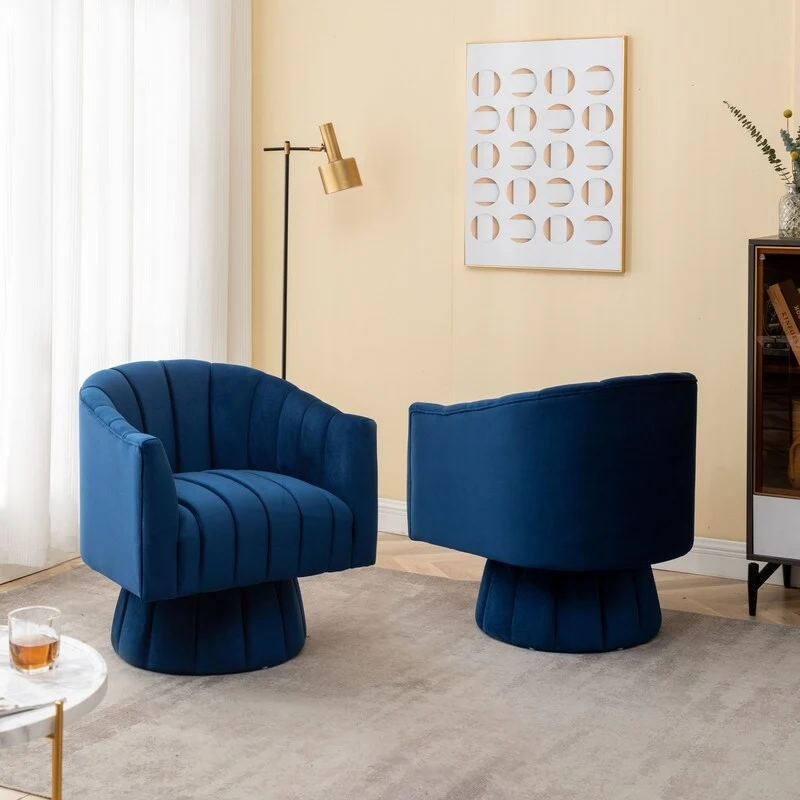 SEYNAR Modern Glam Velvet Upholstered Round 360 Degree Swivel Accent Barrel Chair Set of 2