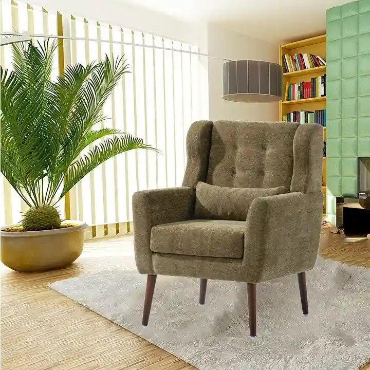 Olive Green 24.21 Button Tufted Arm Chair with Wood Legs