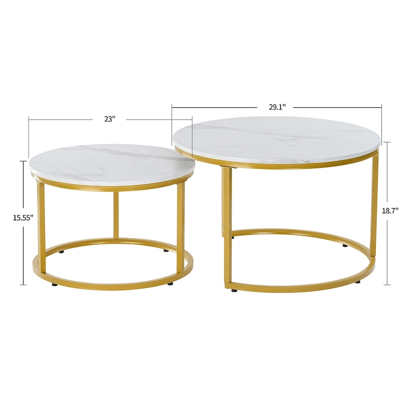 Modern Nugzar Coffee Table Round Metal Nesting Frame in Golden Style Set of 2