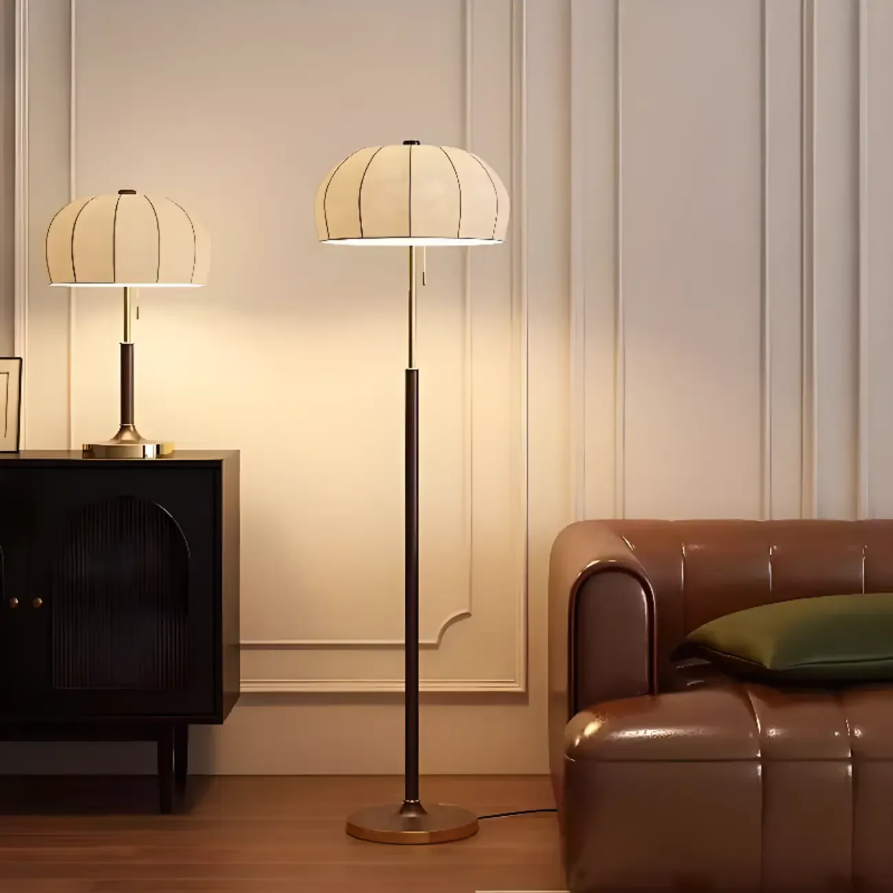 Traditional LED Dome Floor Lamp with Pull Chain for Living Room