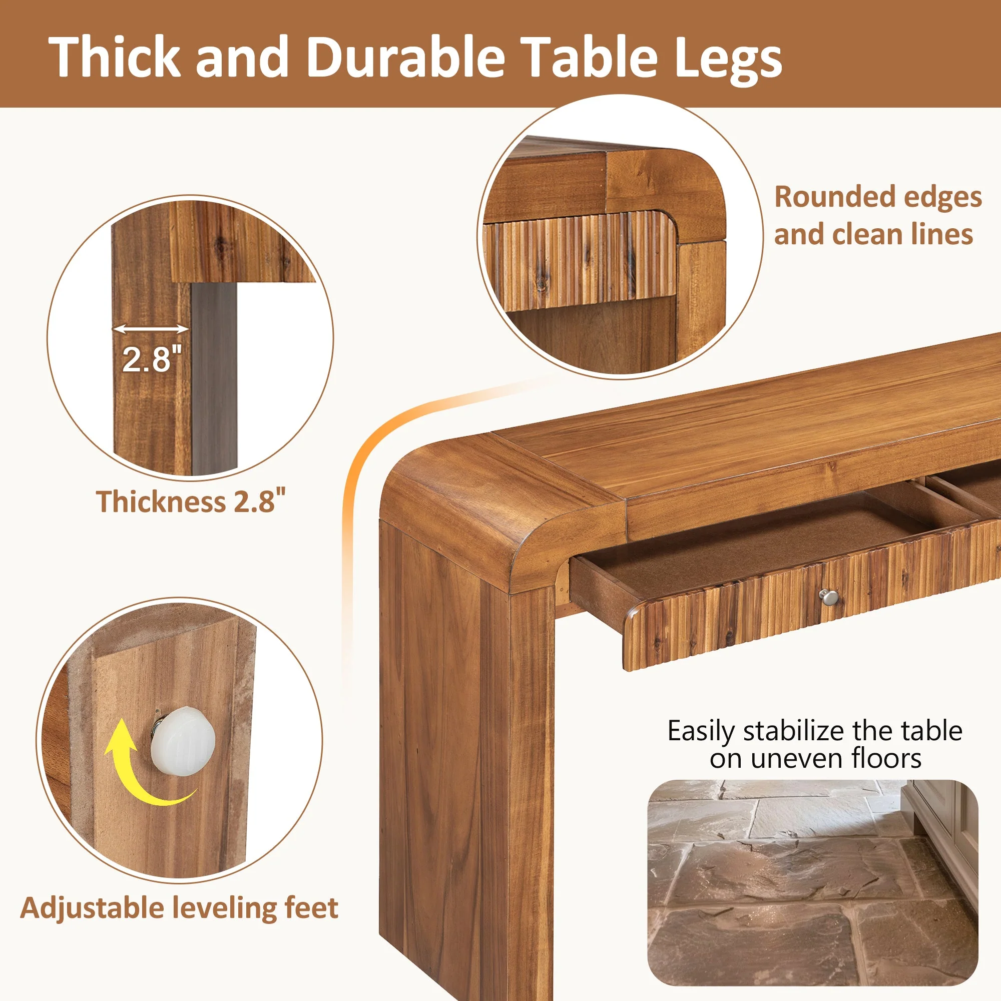 Walker Edison | Entryway Fluted Curve Design Console/Desk Table with Drawers