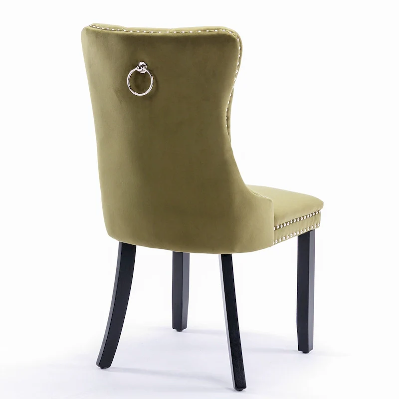 Modern Set of 2 Velvet Tufted Dining Chair with Wood Legs and Nailhead Trim