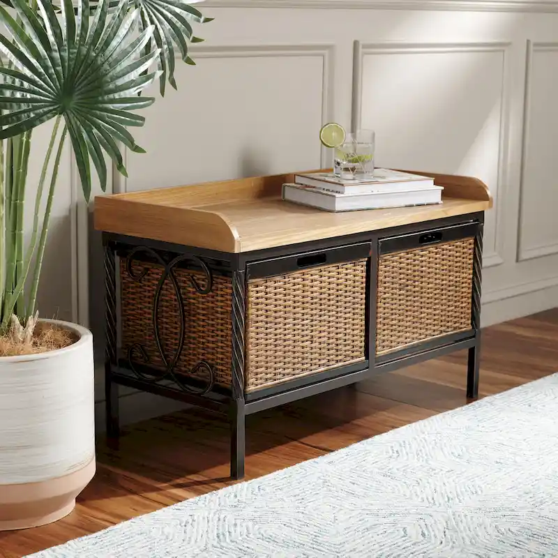 SAFAVIEH Vasilija Antique Pewter/ Light Ash Storage Bench - 33 x 15.7 x 20 - 33Wx16Dx20H
