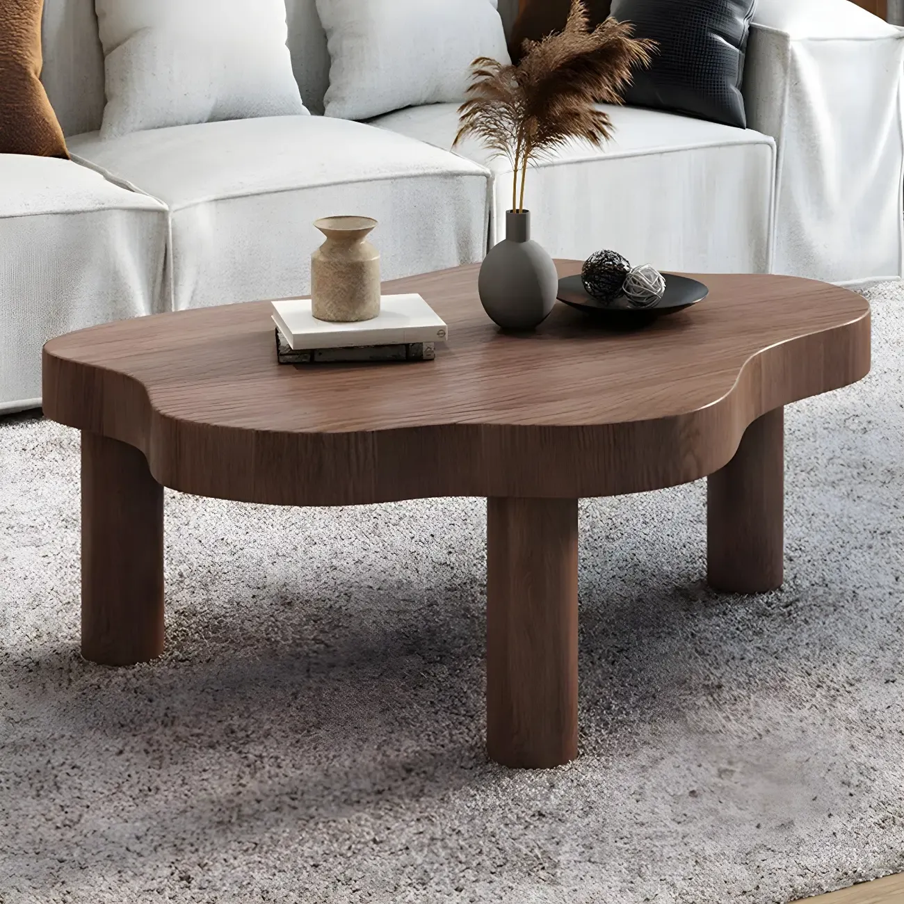 Natural Cloud-Shaped Pine Coffee Table with 3 Legs