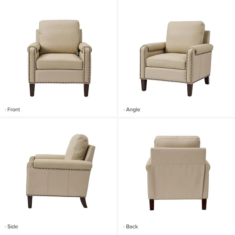 Kunz Transitional Genuine Leather Armchair with Removable Cushion and Nailhead Trims Set of 2 by HULALA HOME