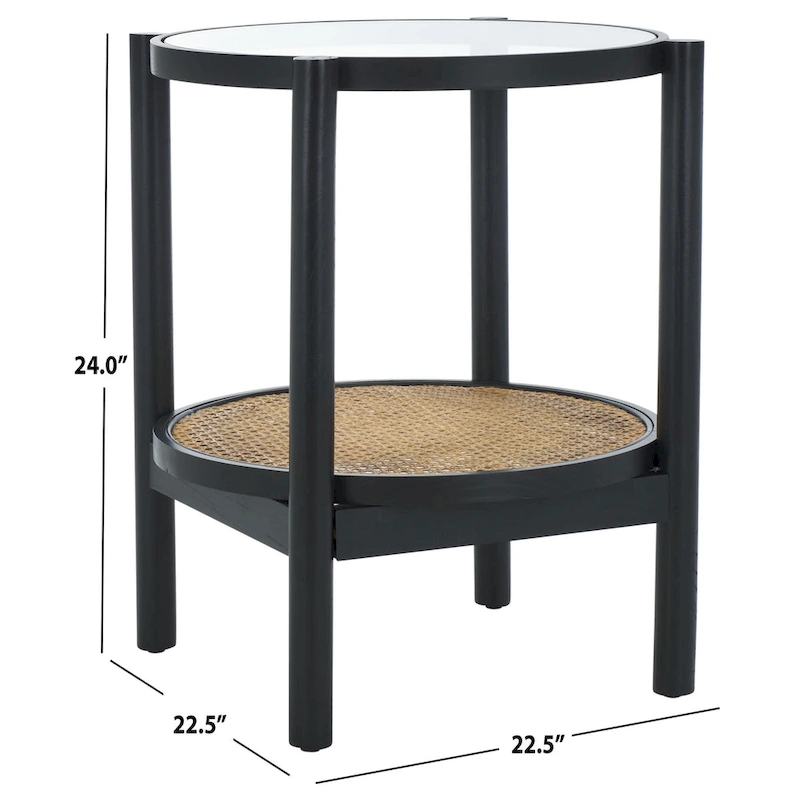 SAFAVIEH Couture Alberdine Rattan/Glass Accent Table - 23 In. W x 23 In. D x 24 In. H - 23W x 23D x 24H