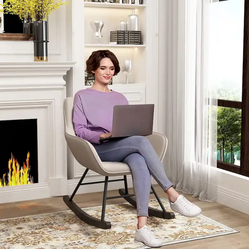 Accent Chair, Upholstered Button Tufted Living Room Chairs with Wood Legs, Comfy Frosted Velvet Lounge Chair