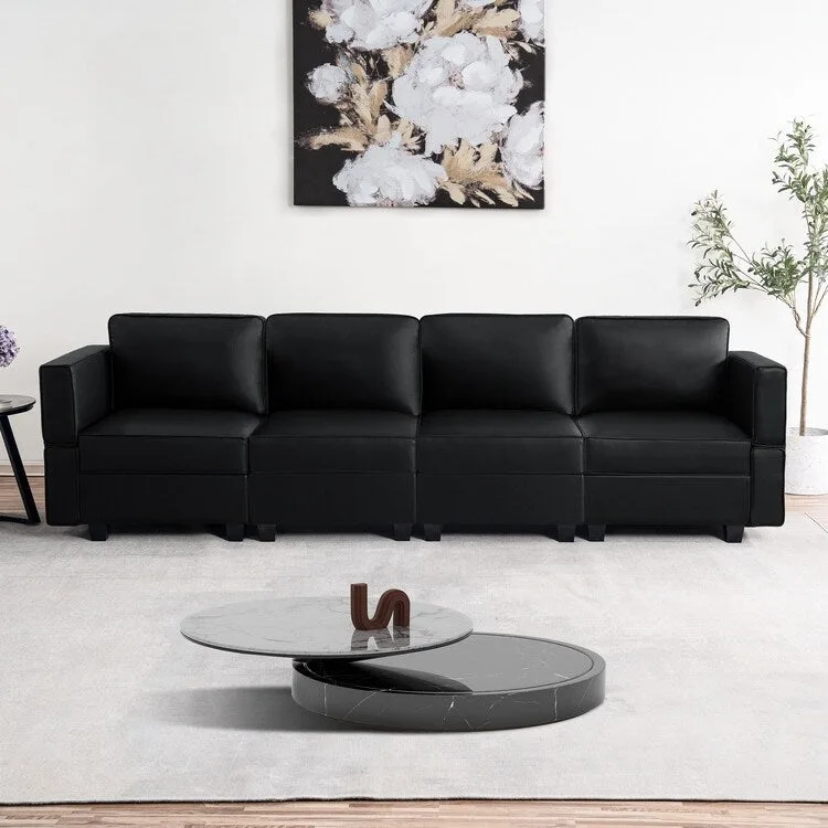 Modular U-Shaped 4 seater Air Leather Sofa with Adjustable armrest and Reversible Chaise