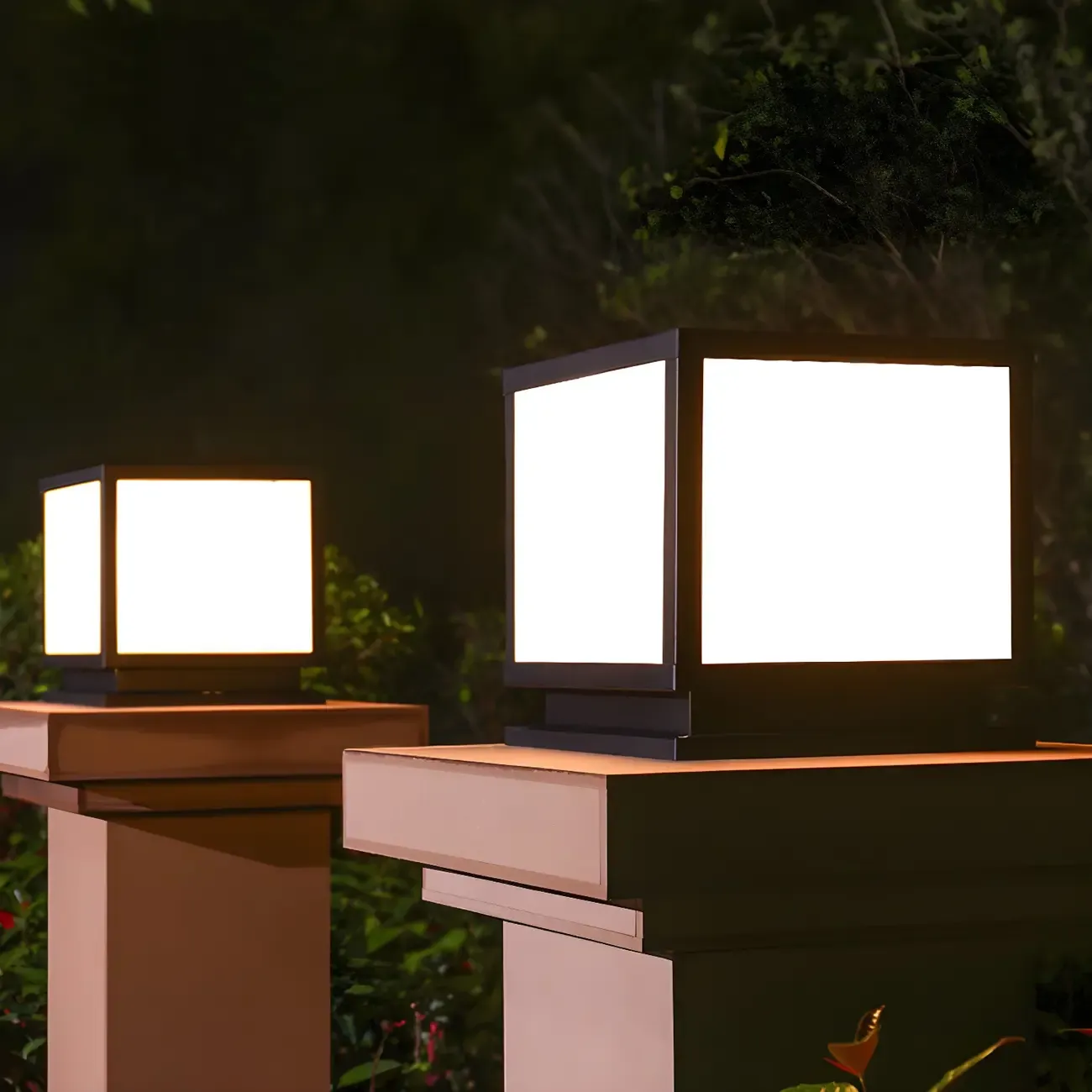 Minimalist Black Square Solar Outdoor Post Lights