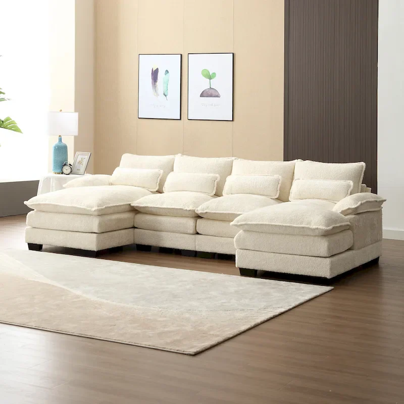 110.63 Modern U-Shaped Chenille 4 Seater Sectional Sofa with Double Cushions, 2 Chaise and High-Density Foam
