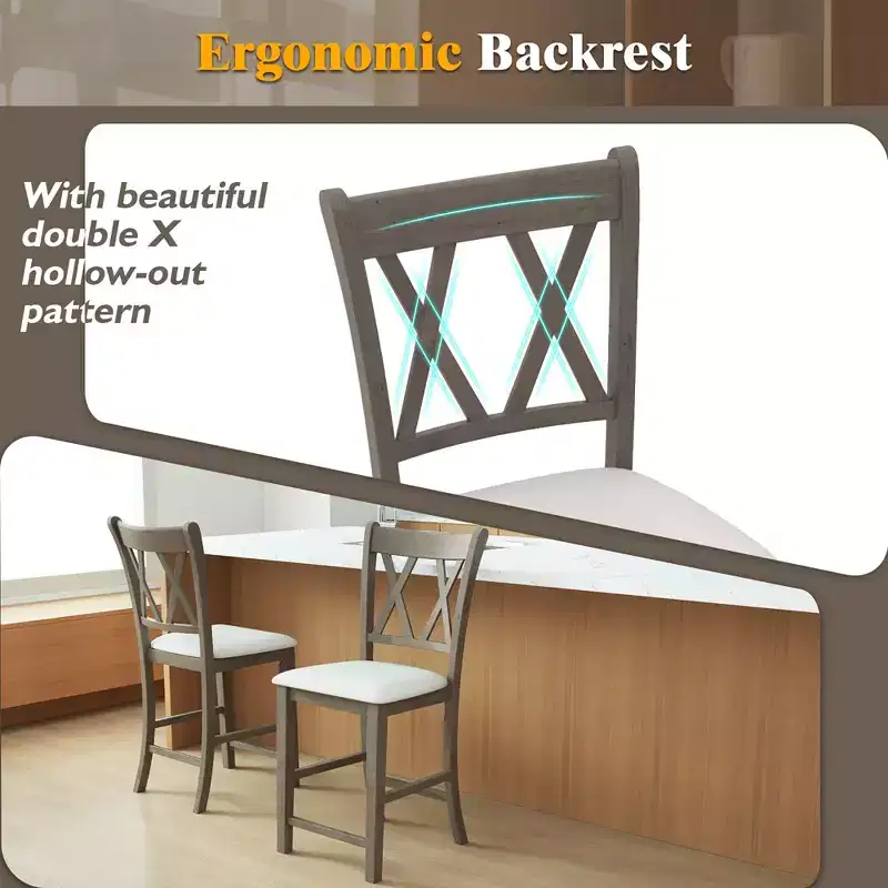 2PCS Bar Stools 24 Counter Height Stools w/ Linen Fabric Upholstered Seat Gray