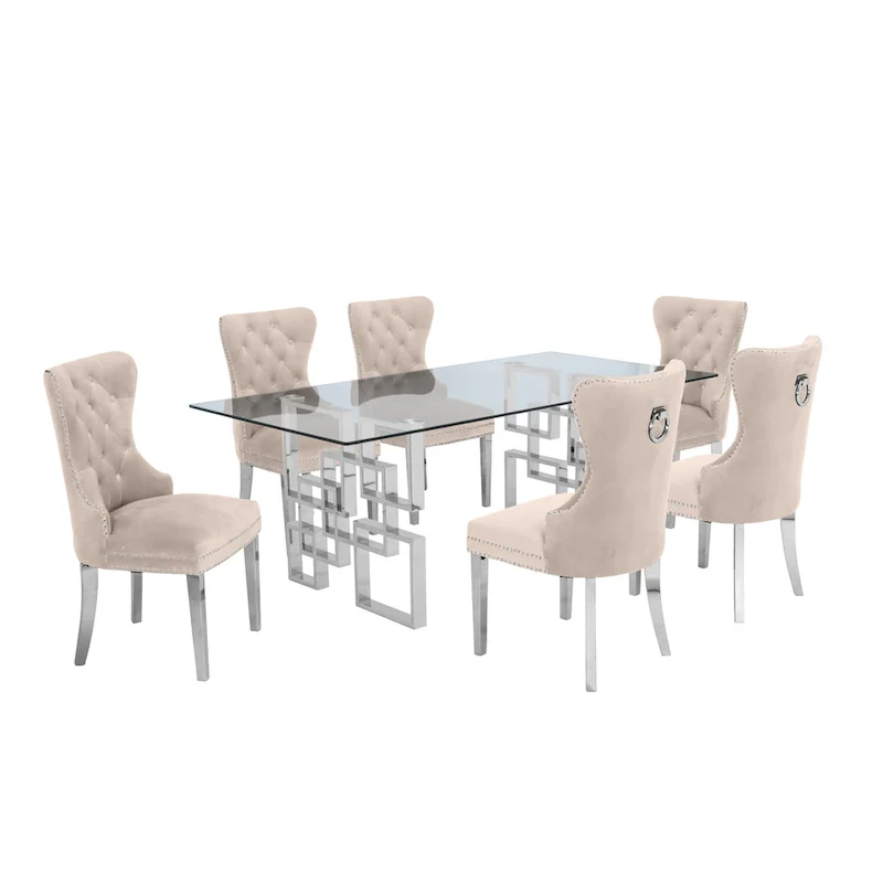 7-Piece Stainless Steel Nailhead Trim Dining Set