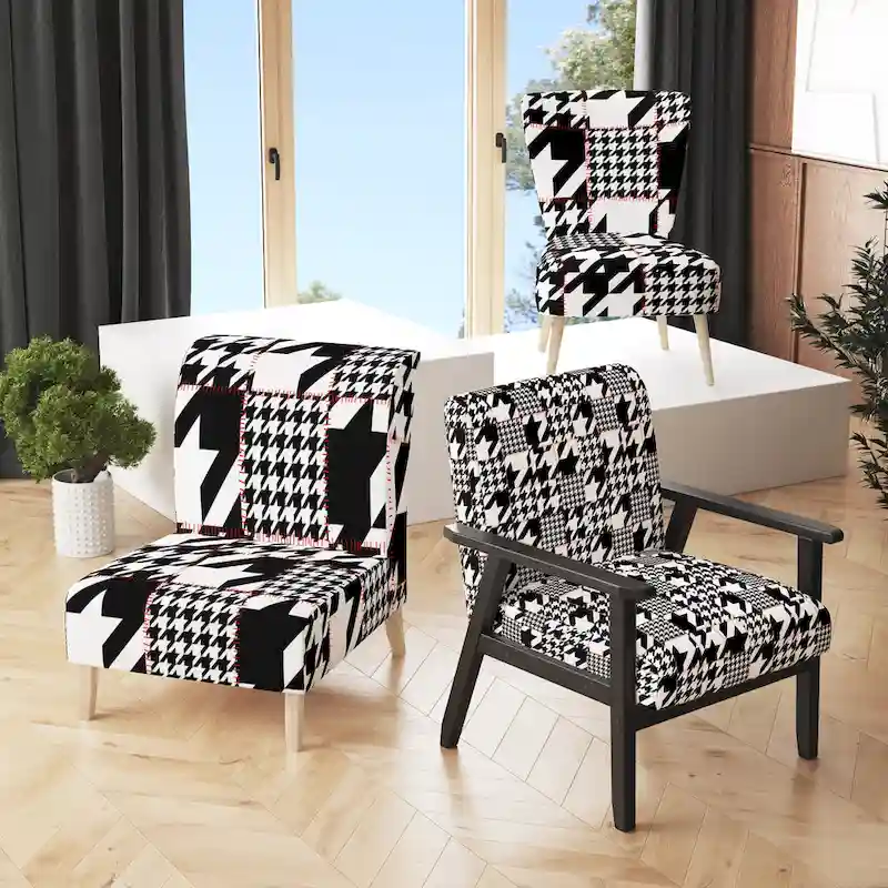 Designart Classic Houndstooth Pattern Upholstered Mid-Century Accent Chair - Arm Chair