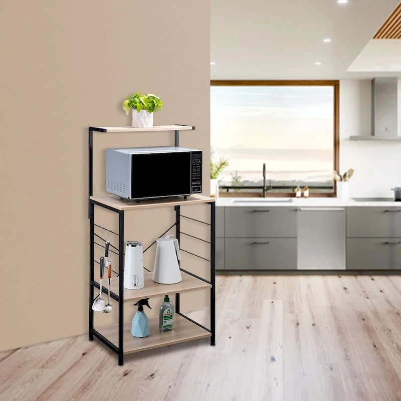 4-Tier Kitchen Storage Shelf with Hooks