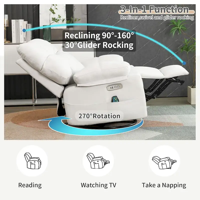 XINMICS Swivel Recliner Chair, Glider Rocking Power Recliner with Massage and Heated