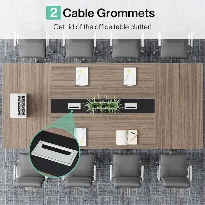 Large Rectangular Conference Table with Cable Management – Brown / Grey, Seats 8–10