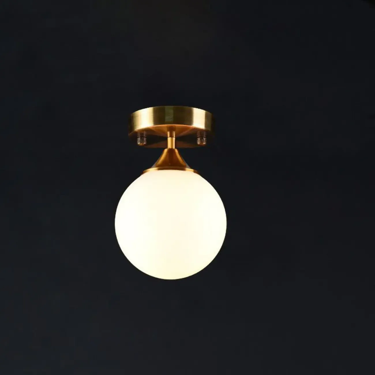1-Light Circular Brass Glass Ball Semi Flush Ceiling Light