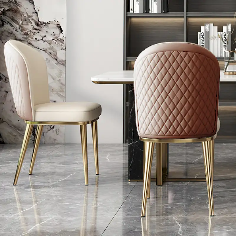 Off-White Dining Chairs with Gold Metal Legs - Cross Back Design (Set of 2)